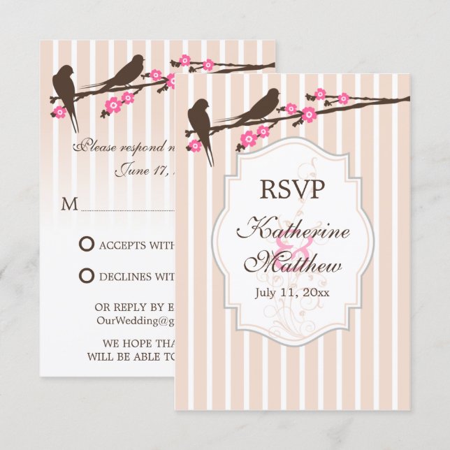 Tarjetas de RSVP / Respuesta Flores de Cerezo con  (Anverso / Reverso)