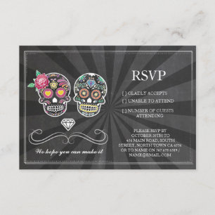 Tarjetas de RSVP Tiza Boda Rústica Floral Cráneo d