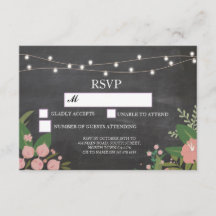 Tarjetas de RSVP Tiza Boda Rústica Luces Florales