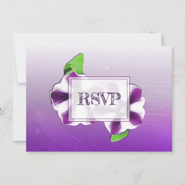 Tarjetas de RSVP y Menú de Boda Floral de Petunias (Anverso)
