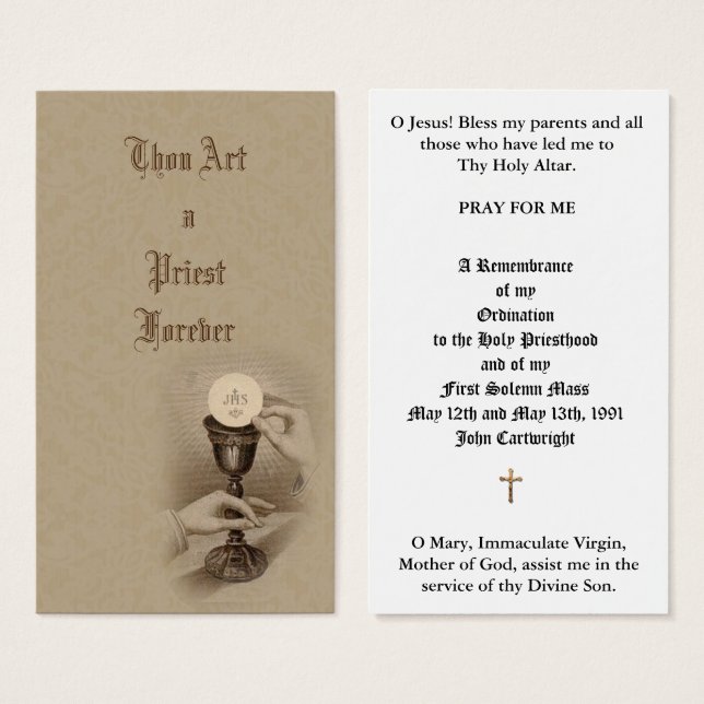 TARJETAS DE SALUD ANIVERSARIAS DE LA ORDENACIÓN SA (Anverso y reverso)