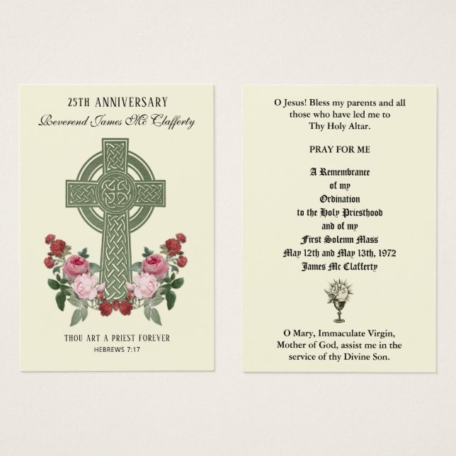 TARJETAS DE SALUD ANIVERSARIAS DE LA ORDENACIÓN SA (Anverso y reverso)