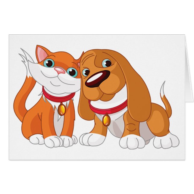 Tarjetas De Saludo Cute Perro Y Gato (Anverso (Horizontal))