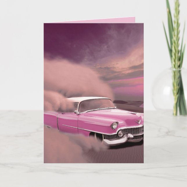 TARJETAS DE SALUDO DE COCHE CLÁSICO ROSA CADDY (Anverso)
