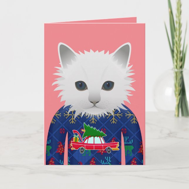 TARJETAS DE SALUDO DE GATO CON SUÉTER DE NAVIDAD (Anverso)
