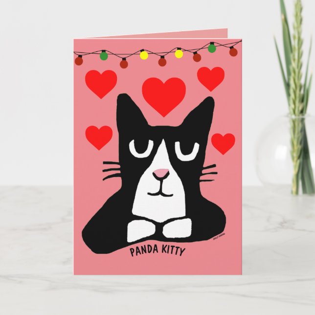 TARJETAS DE SALUDO DE GATO DE NAVIDAD, PANDA KITTY (Anverso)