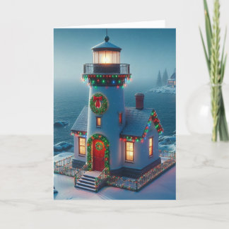 Tarjetas de saludo de la luz del faro de Navidad