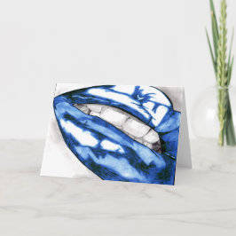 Tarjetas de saludo de los labios calientes (azul)