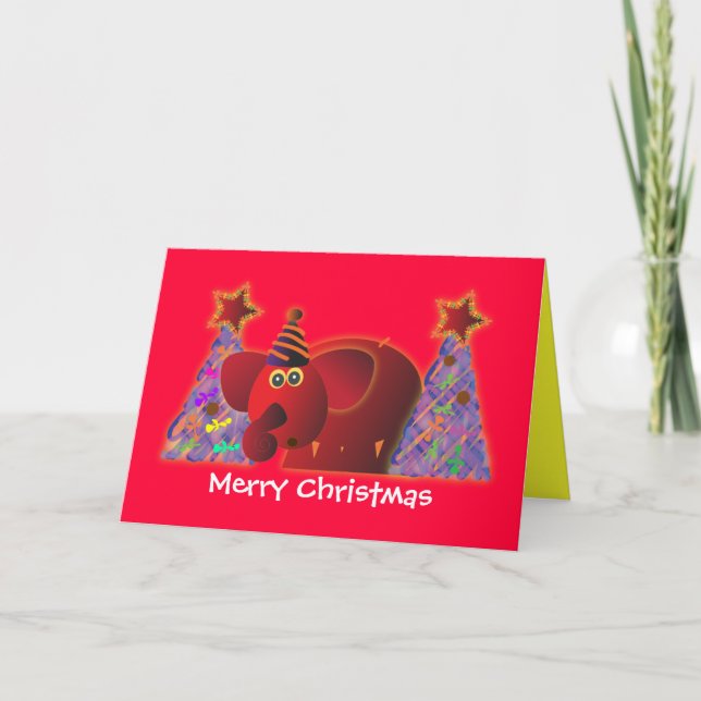 Tarjetas de saludo de los navidades: elefante rojo (Anverso)
