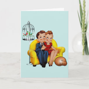 TARJETAS DE SALUDO DE PAREJA RETRO GATO AMO NUESTR