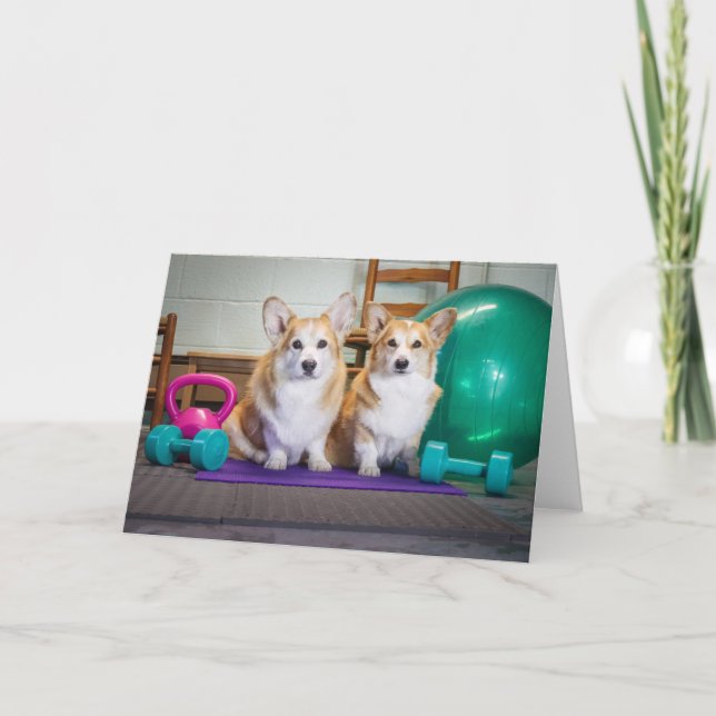 Tarjetas de saludo en blanco para Corgis de gimnas (Anverso)