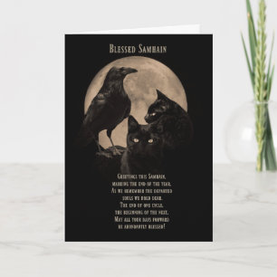 Tarjetas de Samhain con Cuervo y Bendición de Gato
