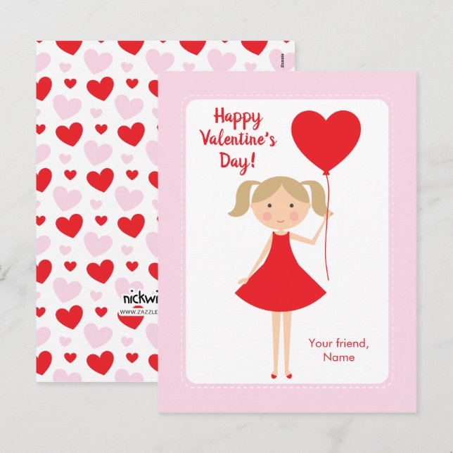 Tarjetas de San Valentín de clase de Mini Me Girl (Anverso / Reverso)