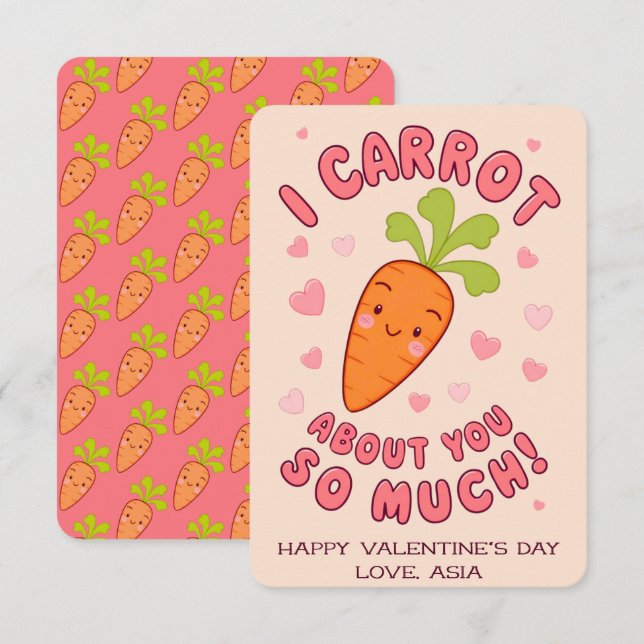 Tarjetas de San Valentín de clase Kawaii Carrot (Anverso / Reverso)
