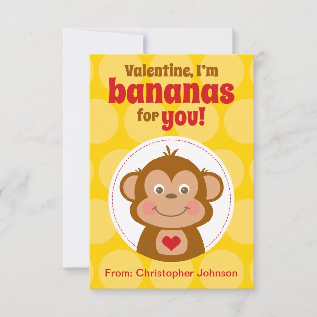 Tarjetas de San Valentín de mono para niños (Anverso)