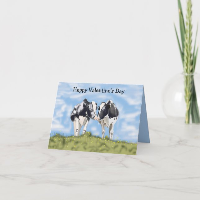 Tarjetas de San Valentín editables de vacas besánd (Anverso)