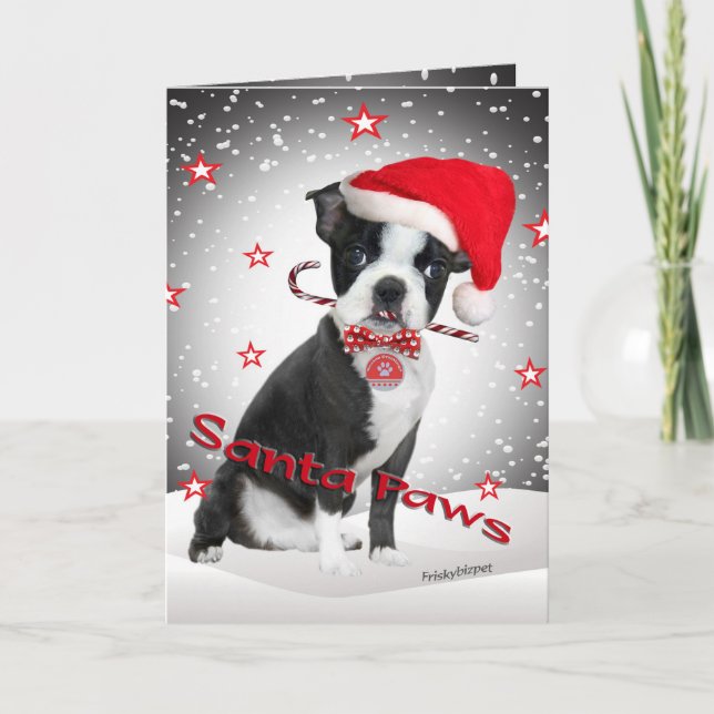 Tarjetas de Santa Paws del Boston Terrier (Anverso)