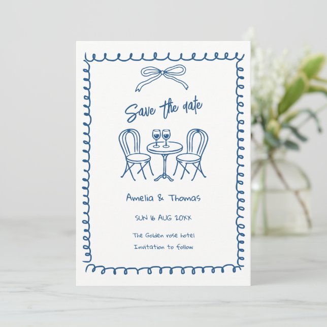 tarjetas de save the date caprichosas y lindas par (Anverso de pie)