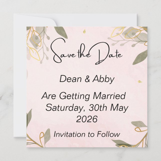 Tarjetas de "Save The Date" con fondo de rosa blus (Anverso)