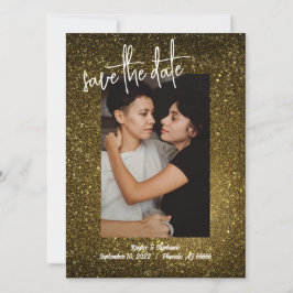 Tarjetas de Save the Date con Foto y Brillo Dorado