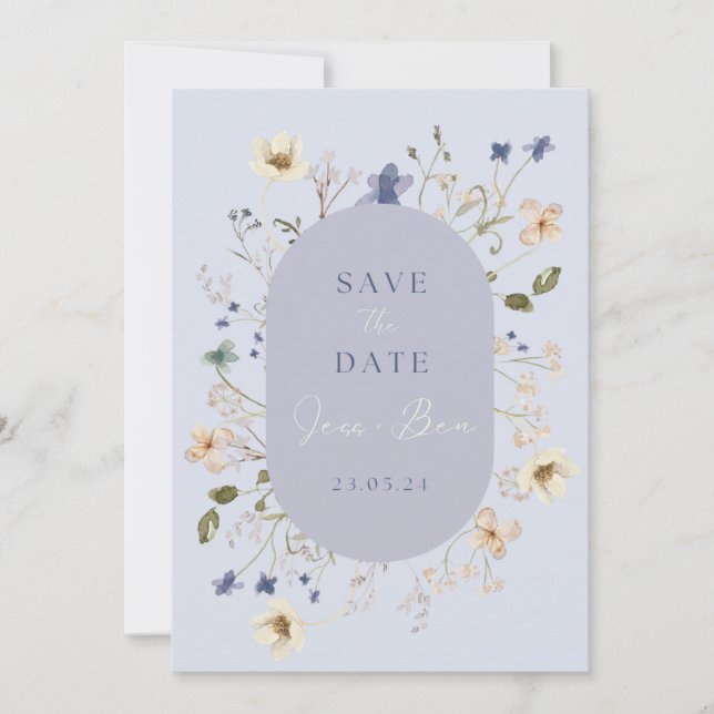 Tarjetas de "Save the Date" de Boda con Flor Silve (Anverso)