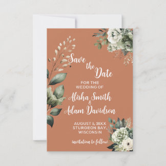 Tarjetas de Save The Date Floral Verde Salvia y Te
