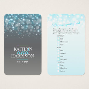Tarjetas de selección de comida boda gris azul cha