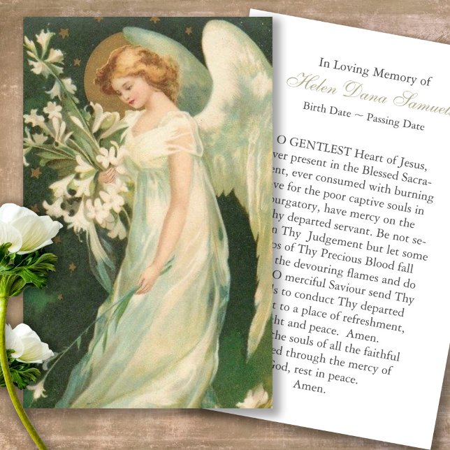 Tarjetas de simpatía Angel Prayer de la pérdida de (Forever in our hearts, celebration of life, in loving memory of, prayer cards for bereavement)
