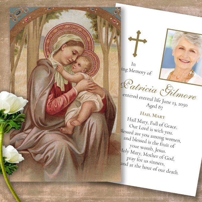Tarjetas de simpatía de la madre Mary Pérdida fune (Forever in our hearts, celebration of life, in loving memory of, prayer cards for bereavement)