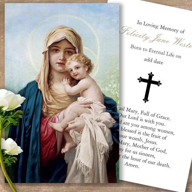 Tarjetas de simpatía de la madre Mary Pérdida fune (catholic, religious, celebration of life, in loving memory of, prayer cards for bereavement)