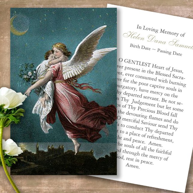 Tarjetas de simpatía de la oración Angel Funeral L (Forever in our hearts, celebration of life, in loving memory of, prayer cards for bereavement)