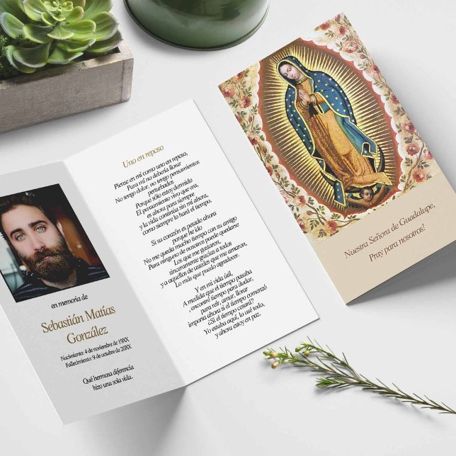 Tarjetas de simpatía de la oración de Guadalupe Lo (catholic, religious, celebration of life, in loving memory of, prayer cards for bereavement)