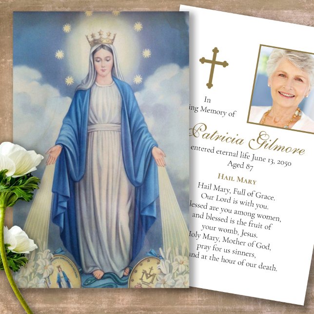 Tarjetas de simpatía de la oración de la medalla m (catholic, religious, celebration of life, in loving memory of, prayer cards for bereavement)