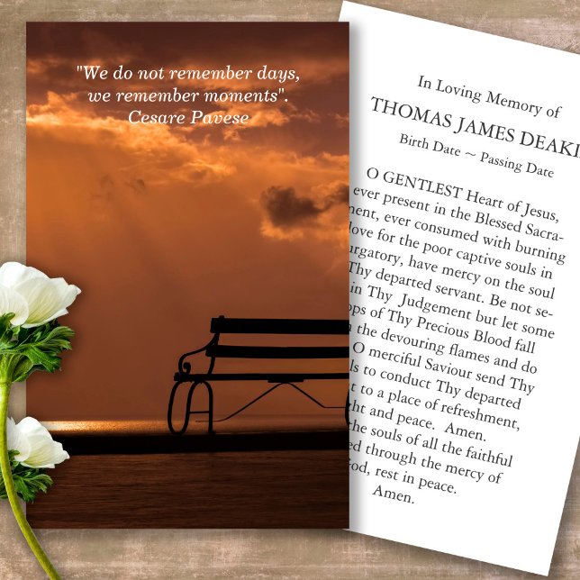Tarjetas de simpatía de la oración de la pérdida d (Forever in our hearts, celebration of life, in loving memory of, prayer cards for bereavement)
