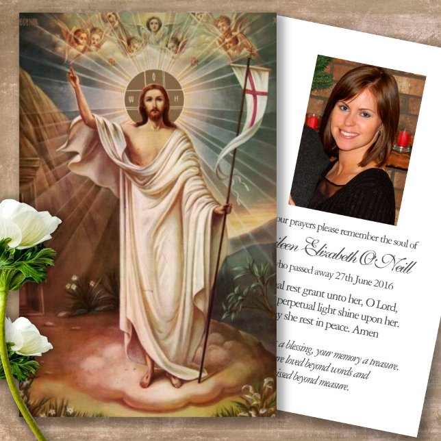 Tarjetas de simpatía de la oración de la resurrecc (catholic, religious, celebration of life, in loving memory of, prayer cards for bereavement)