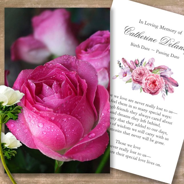 Tarjetas de simpatía de la plegaria Bud Rosa por p (Forever in our hearts, celebration of life, in loving memory of, prayer cards for bereavement)