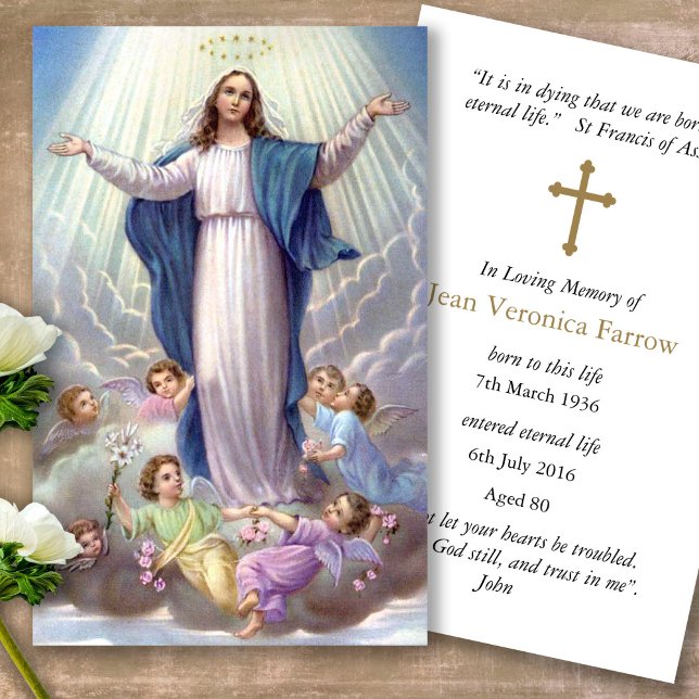 Tarjetas de simpatía de la plegaria del Rosary par (catholic, religious, celebration of life, in loving memory of, prayer cards for bereavement)