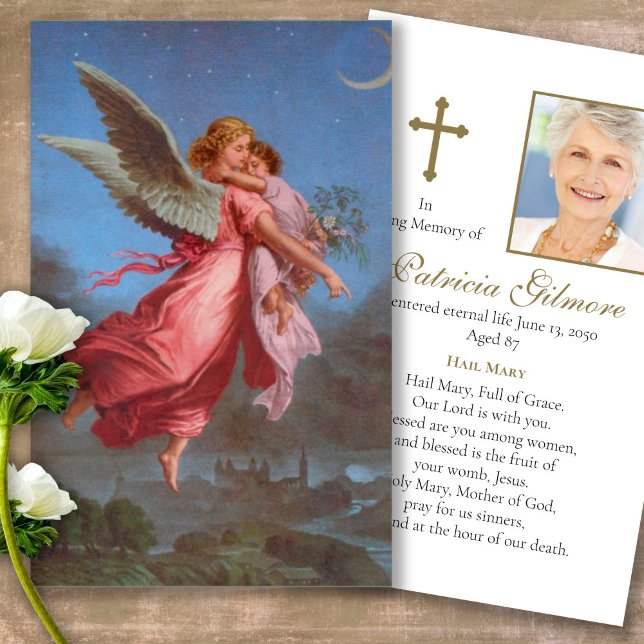 Tarjetas de simpatía de los ángeles de la oración  (catholic, religious, celebration of life, in loving memory of, prayer cards for bereavement)