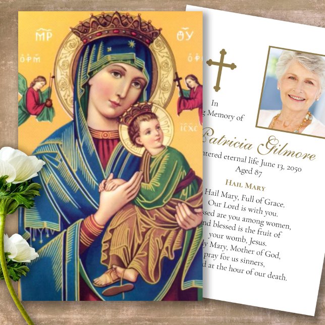 Tarjetas de simpatía de nuestra Señora de Perpetua (catholic, religious, celebration of life, in loving memory of, prayer cards for bereavement)