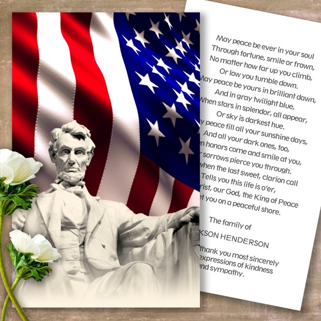 Tarjetas de simpatía del funeral Lincoln Memorial (military sympathy card, military prayer cards, funeral prayer card, death, military funeral cards)