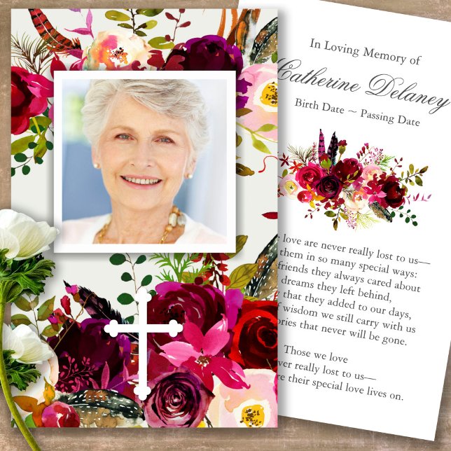 Tarjetas de simpatía funerarias florales y de orac (Forever in our hearts, celebration of life, in loving memory of, prayer cards for bereavement)