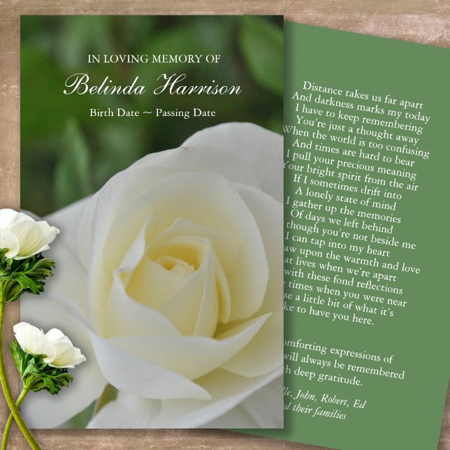 Tarjetas de simpatía por la oración de la Rosa de  (Forever in our hearts, celebration of life, in loving memory of, prayer cards for bereavement)