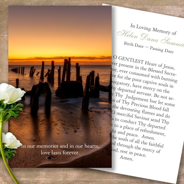Tarjetas de simpatía por la oración del funeral de (sunset, sunrise, beach, celebration of life, in loving memory of, prayer cards for bereavement)