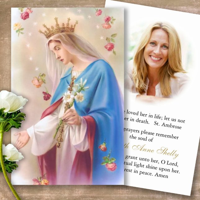 Tarjetas de simpatía por la oración Mary Rosaries (catholic, religious, celebration of life, in loving memory of, prayer cards for bereavement)