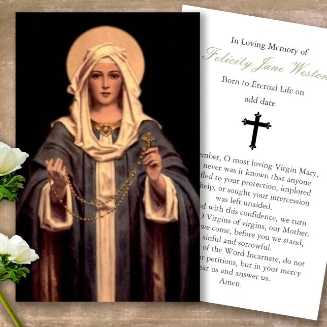 Tarjetas de simpatía por la oración Mary Rosary Lo (catholic, religious, celebration of life, in loving memory of, prayer cards for bereavement)
