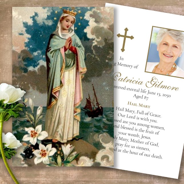 Tarjetas de simpatía por la oración Stella Maris (catholic, religious, celebration of life, in loving memory of, prayer cards for bereavement)