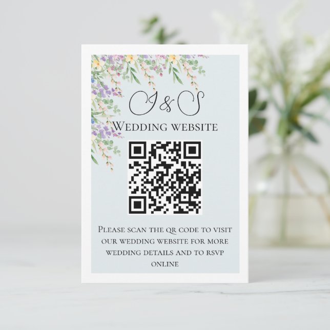 Tarjetas de sobre de código QR para boda de flores (Anverso de pie)