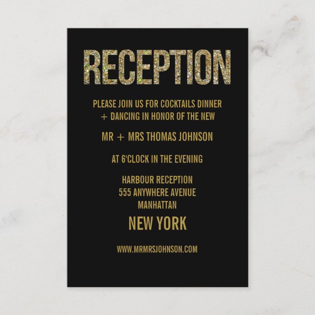 Tarjetas de Sobres de Recepción de Glitter de Oro  (Anverso)