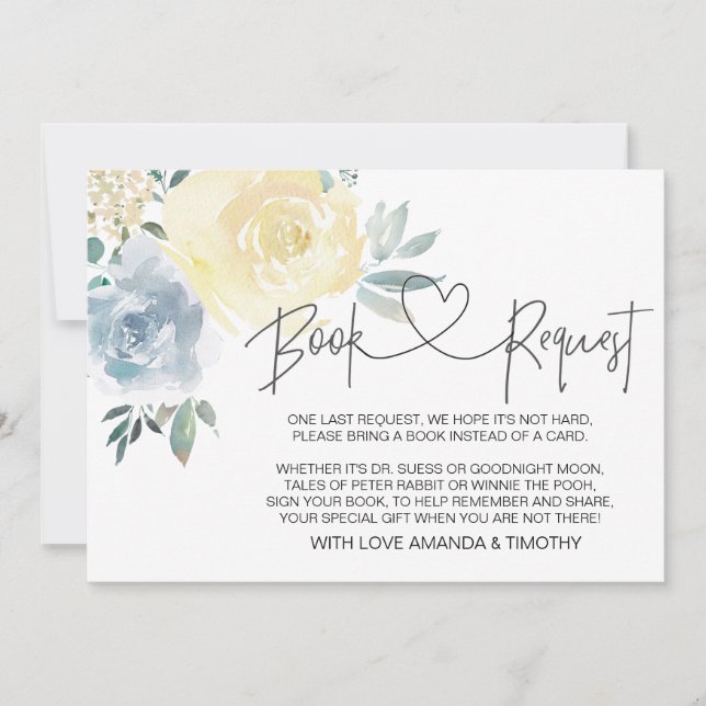 Tarjetas de solicitud de libro de Blue Floral Boy  (Anverso)
