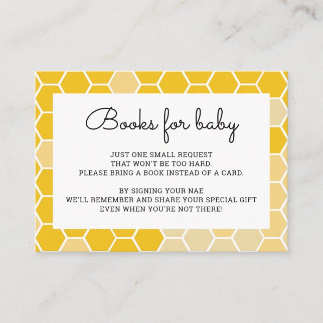 Tarjetas de solicitud de libros Baby Shower Bumble (Anverso)